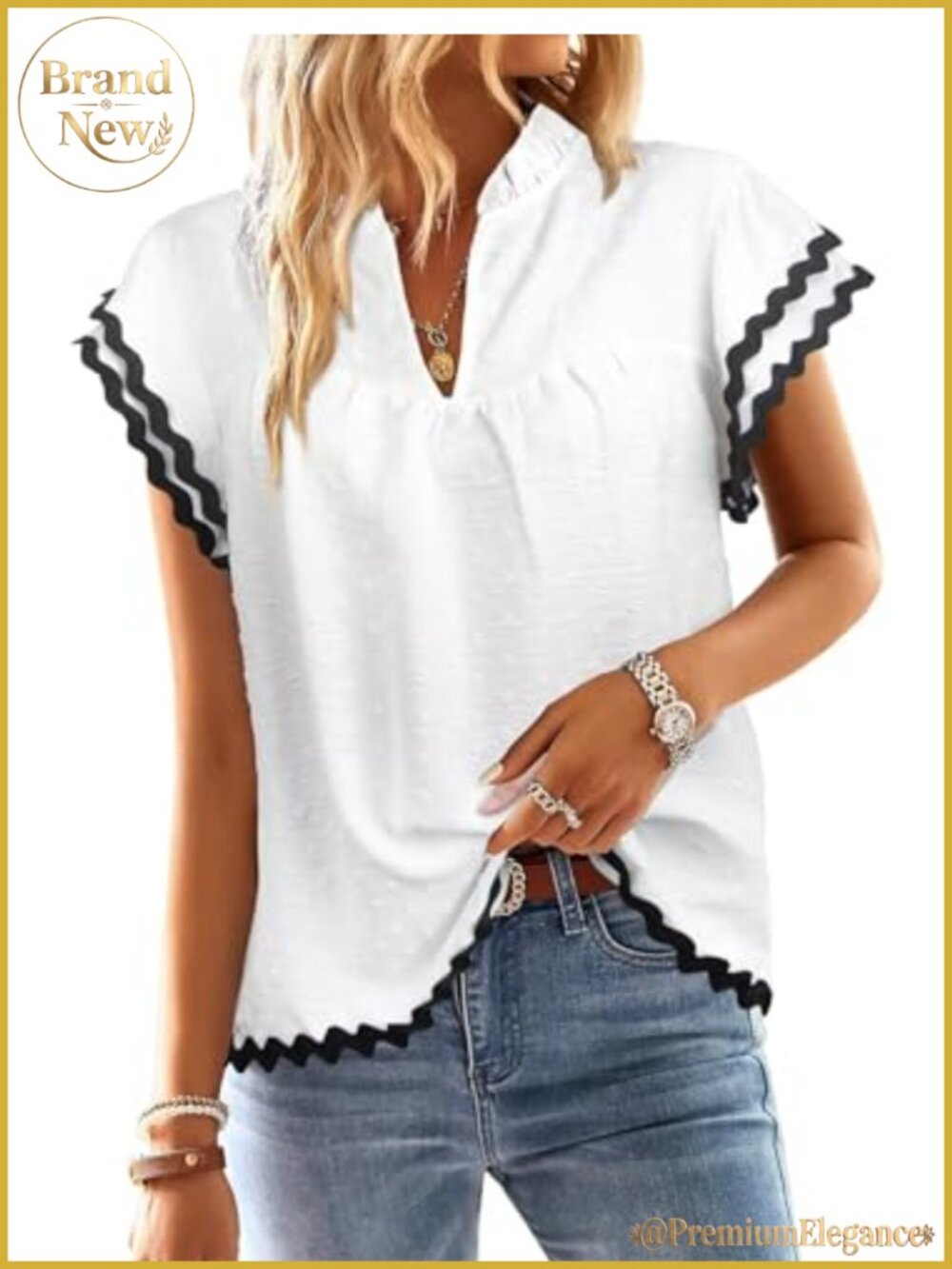 Womens Boho Ruffle Short Sleeve V Neck Swiss Dot Top